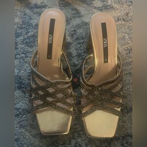 ❤️‍🔥BOGO FREE NWT ZARA Golden Bronze Bejeweled Embellished Heels Sandals
